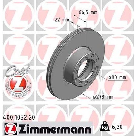 ZIMMERMANN Brake Disc - Standard/Coated, 400.1052.20 400.1052.20